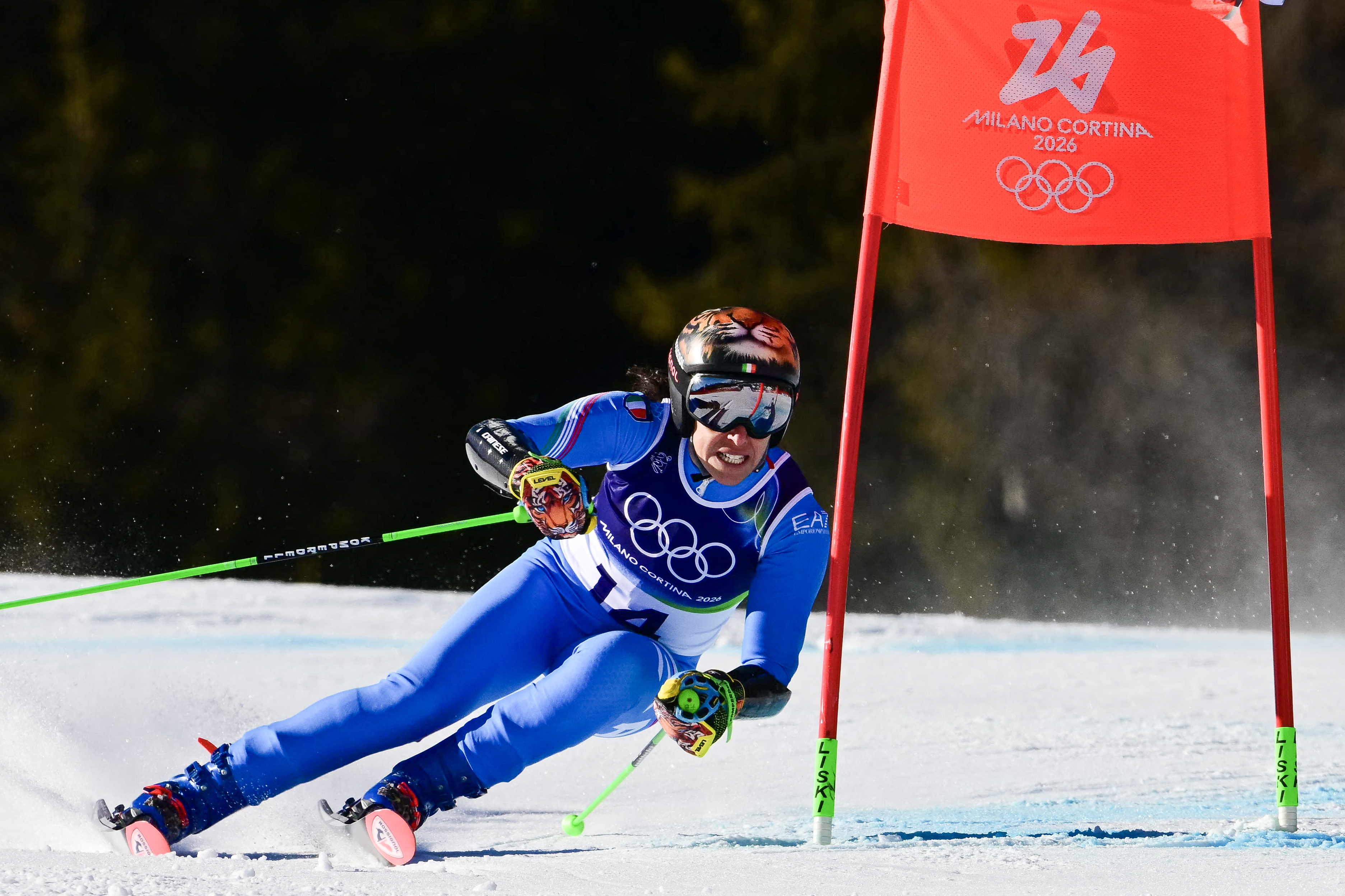 Italy's Federica Brignone competes in the second run of the women's giant slalom event during the Milano Cortina 2026 Winter Olympic Games at the Tofane Alpine Skiing Centre in Cortina d’Ampezzo on February 15, 2026. (Photo by Stefano RELLANDINI / AFP)