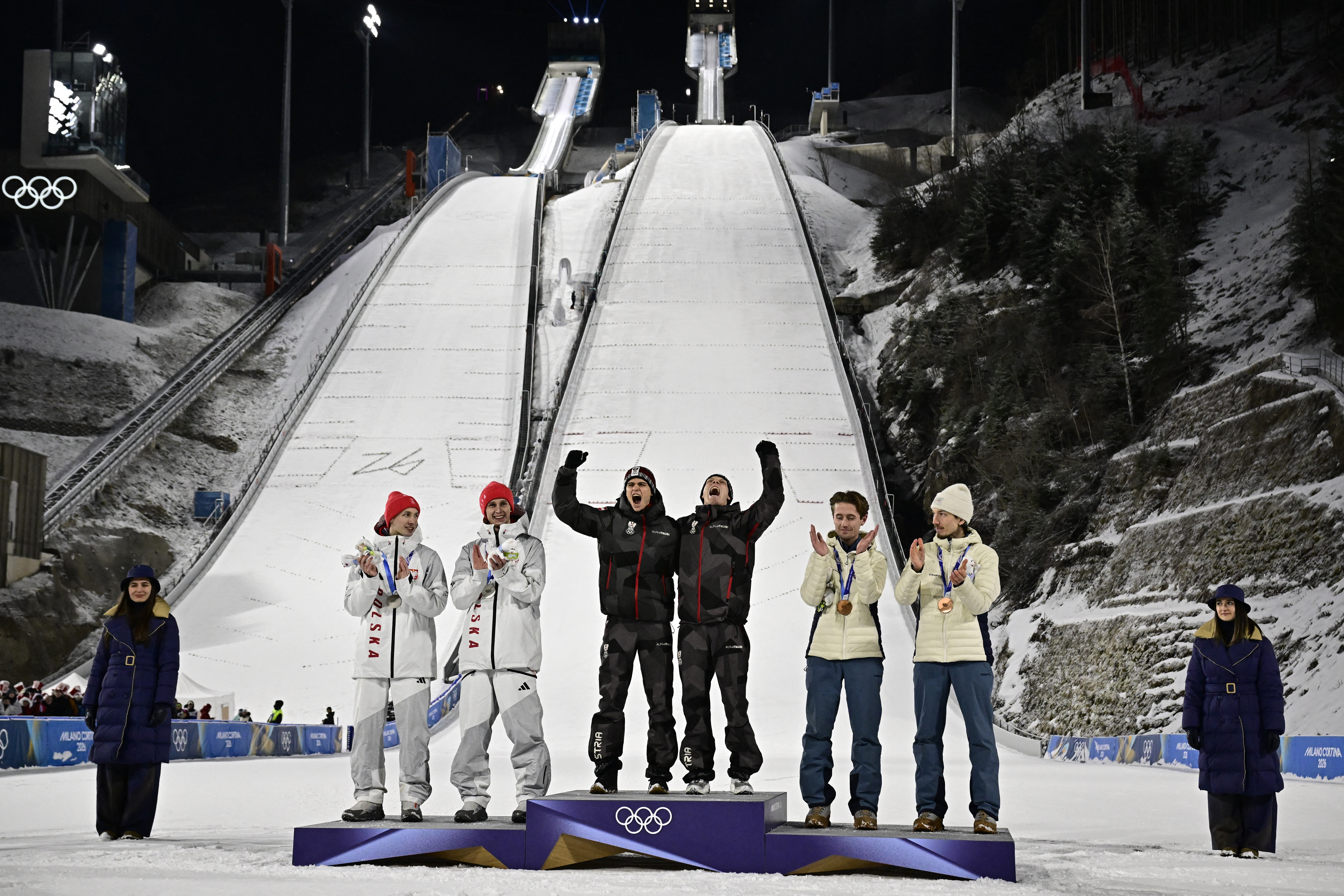 (from2ndL) Silver medallists Poland's Kacper Tomasiak, Poland's Pawel Wasek,