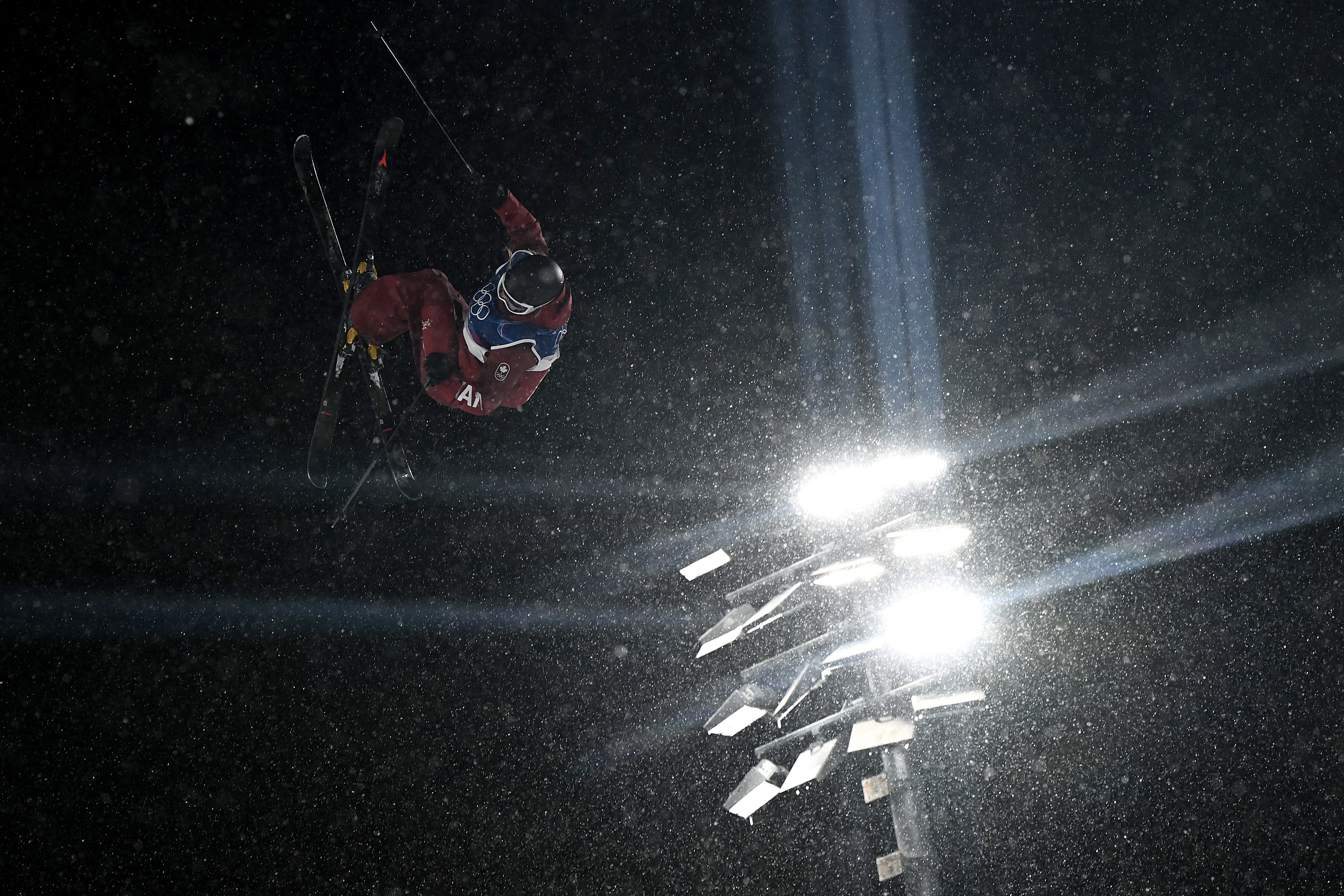 Canada's Megan Oldham competes in the freestyle skiing women's freeski big air final run 3 during the Milano Cortina 2026 Winter Olympic Games at Livigno Snow Park, in Livigno (Valtellina), on February 16, 2026. (Photo by Jeff PACHOUD / AFP)