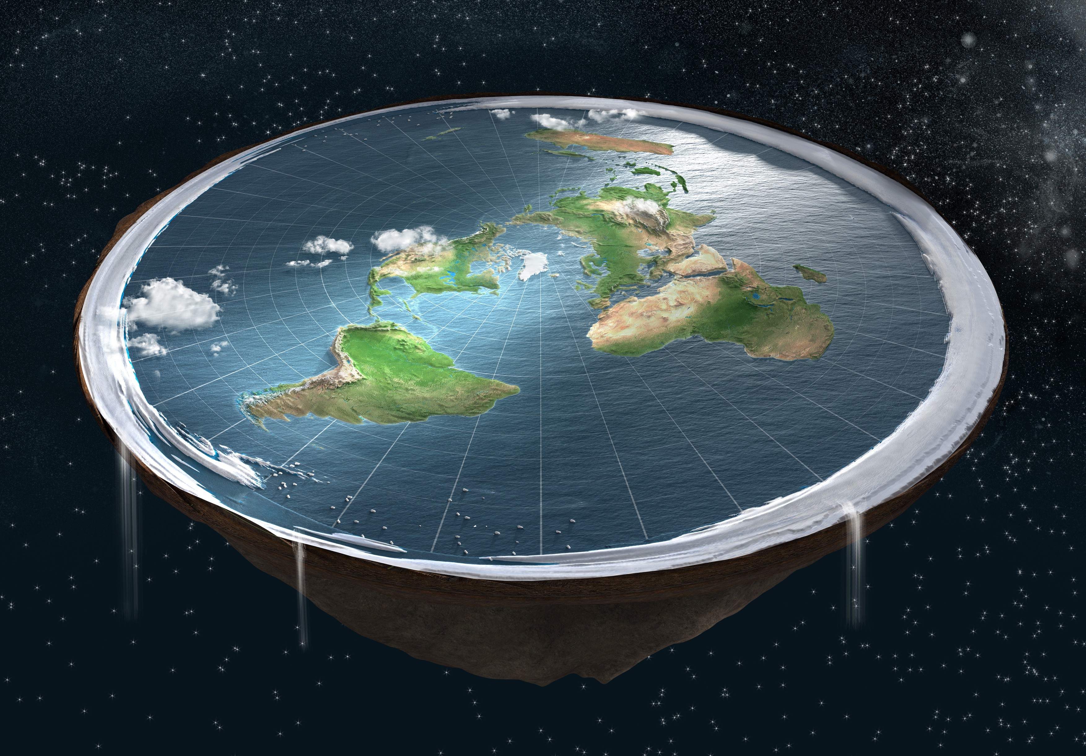 Flat Earth, illustration. Many ancient cultures thought the Earth was flat