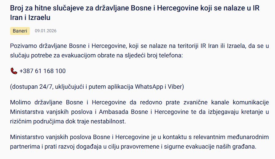 broj za bh. državljane u iranu