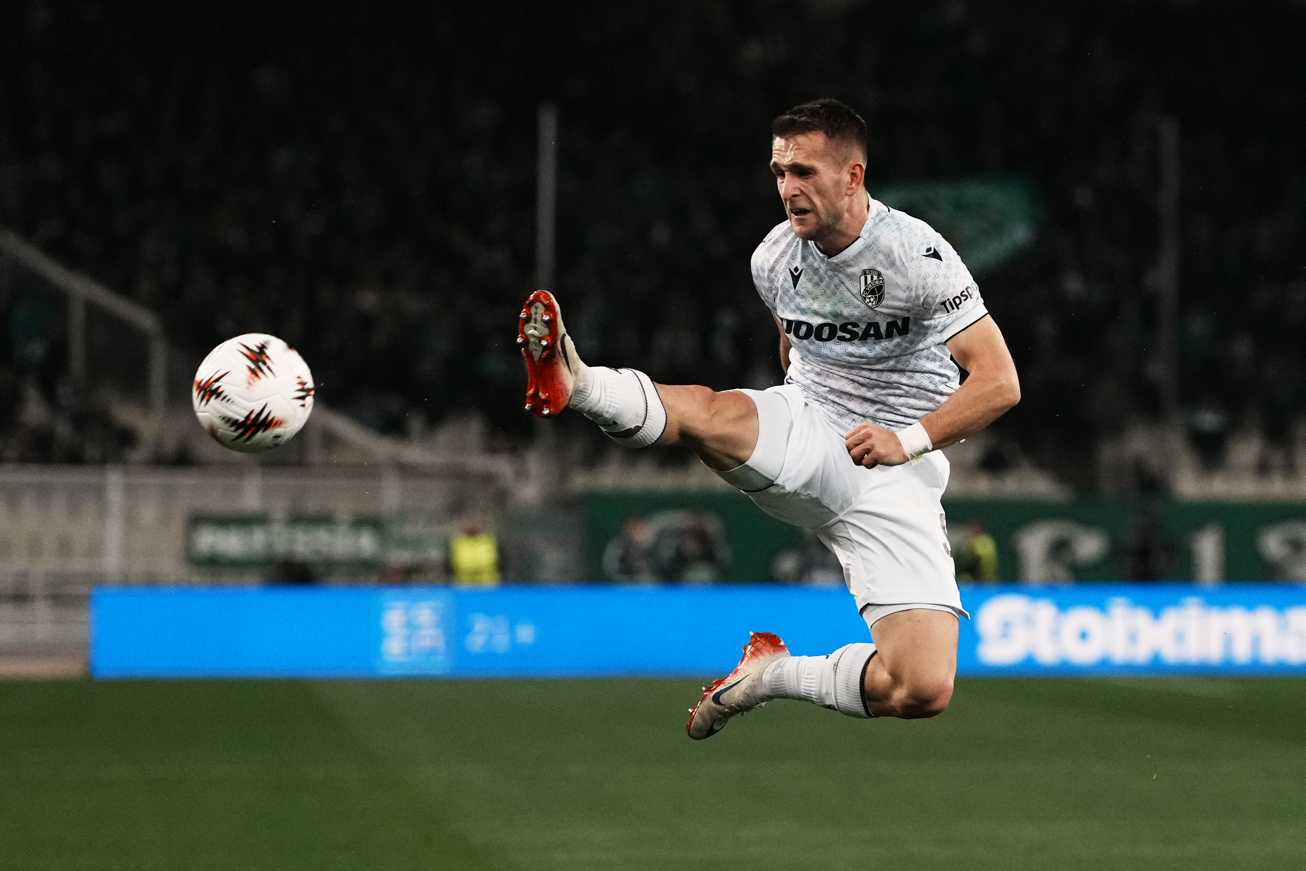 Plzen's Amar Memic clears the ball during a Europa League playoff soccer match between Panathinaikos and Viktoria Plzen in Athens, Thursday, Feb.  Memić Amar