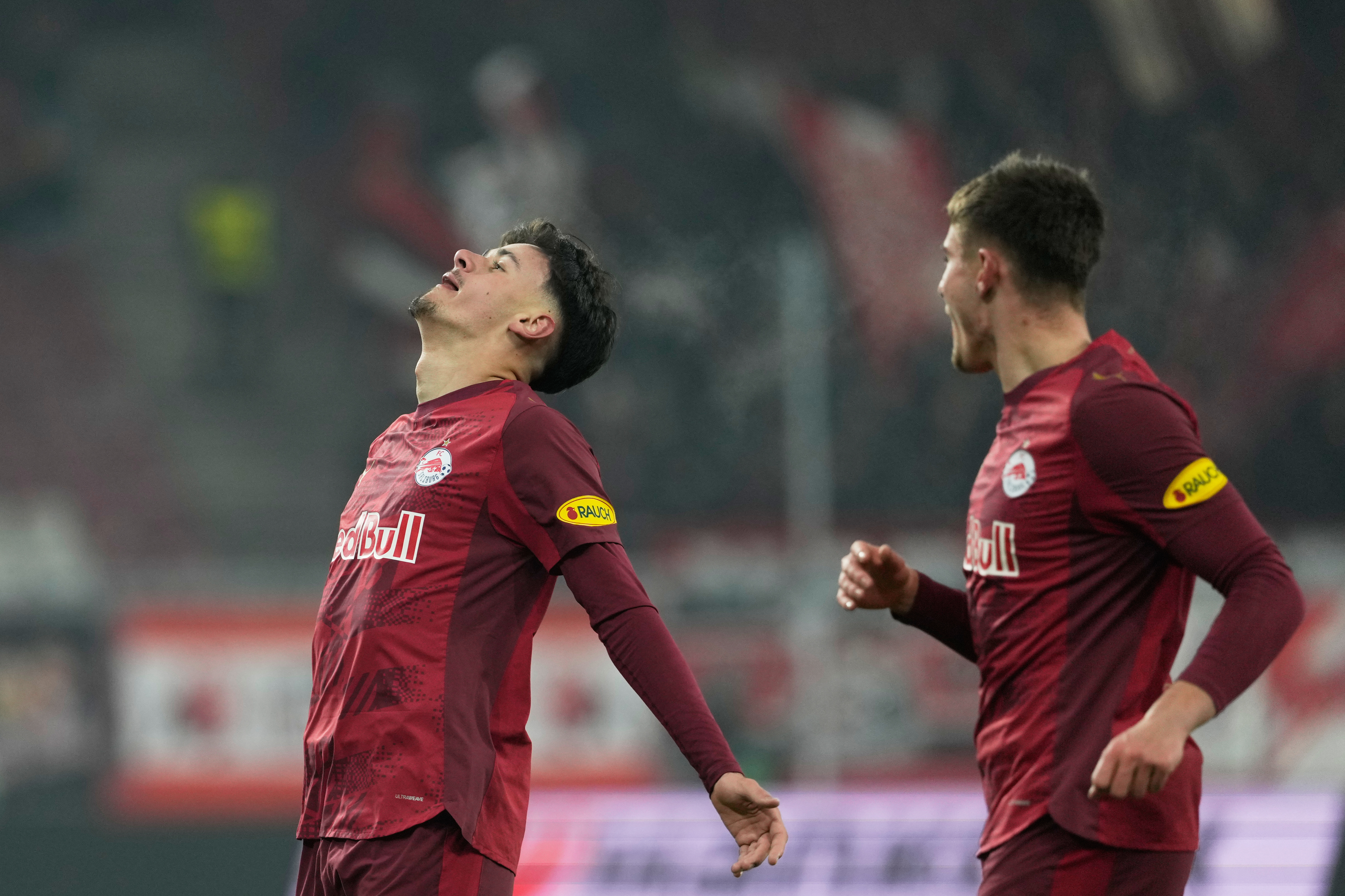 Salzburg's Kerim Alajbegovic celebrates after scoring his side's second goal during the Europa League opening phase soccer match between FC Salzburg and Basel in Salzburg, Austria, Thursday, Jan. 22, 2026. Alajbegović