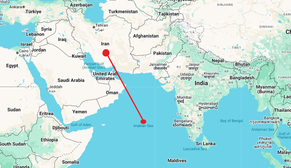 Prikaz Arapskog moa i Irana na Google maps