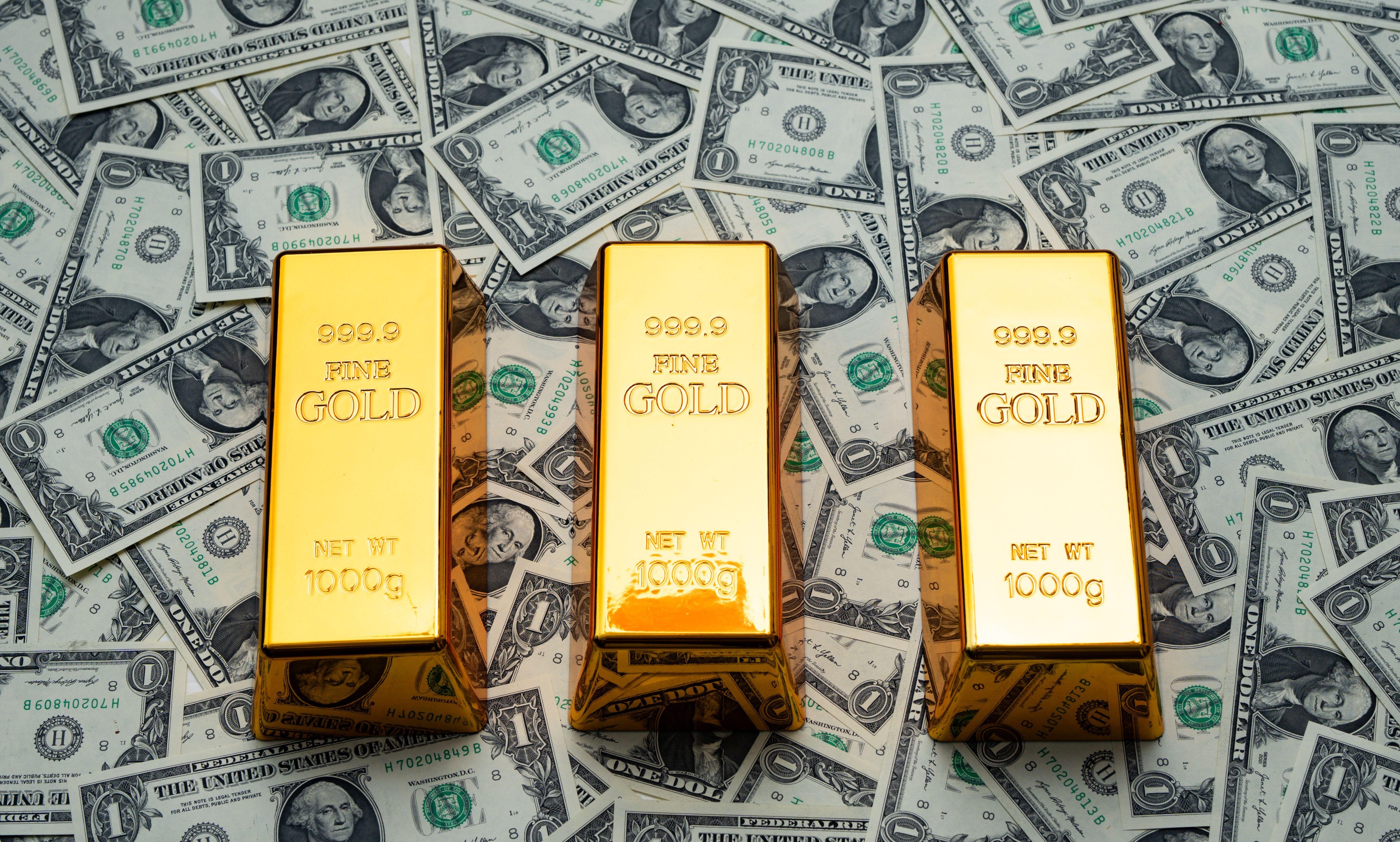 Money dollars gold bar. Saving finance in gold bar
