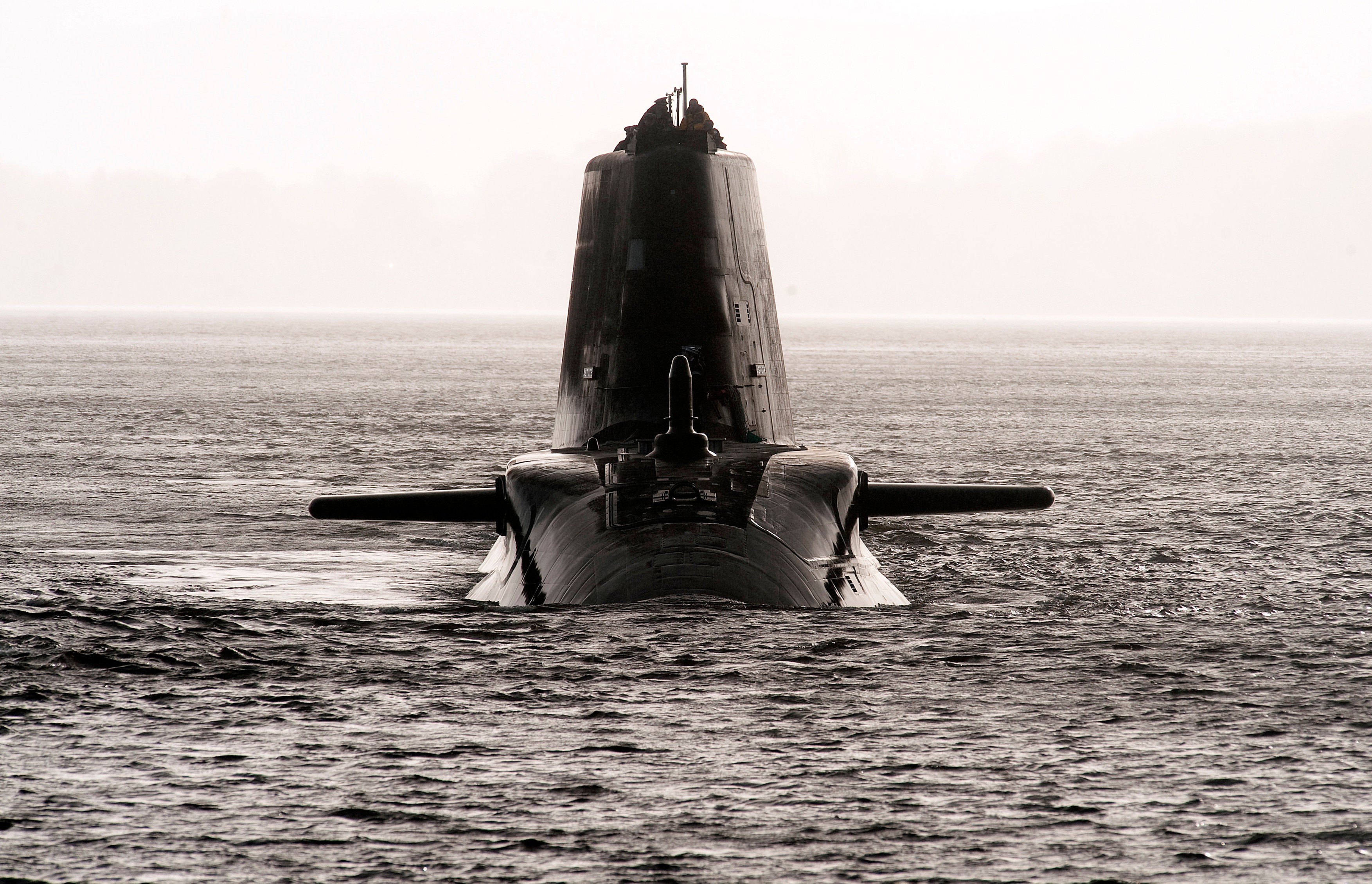 HMS Astute, the Royal Navy's latest nuclear submarine sail up Gareloch on the