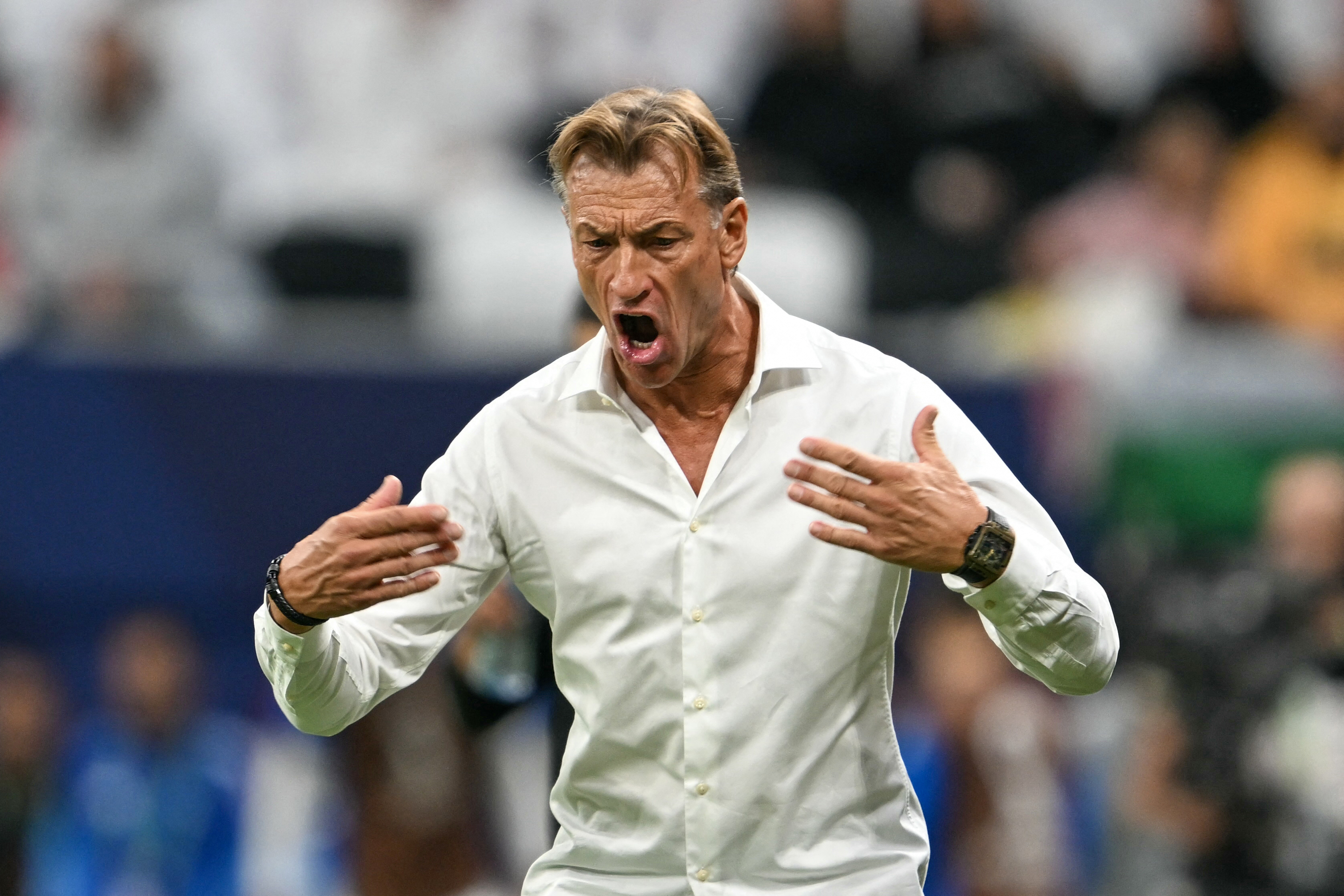 (FILES) Saudi Arabia's French head coach Herve Renard reacts during the FIFA Arab Cup 2025 semi-final football match between Saudi Arabia and Jordan at the Al-Bayt Stadium in Al-Khor on December 15, 2025. Herve Renard told AFP on April 17, 2026 that he ha