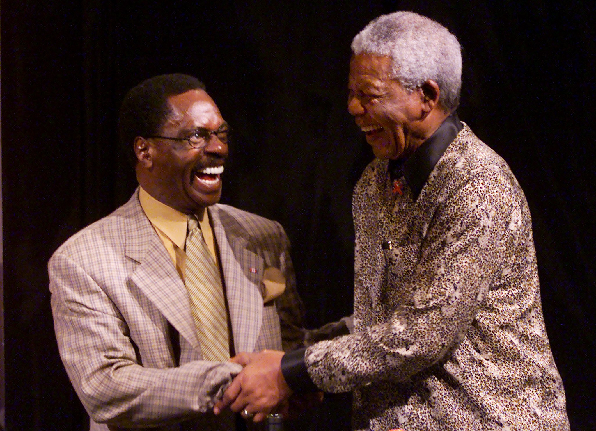Former South African president and Nobel Peace laureate, Nelson Mandela (R), OOD (Photo by TORSTEN BLACKWOOD / AFP)