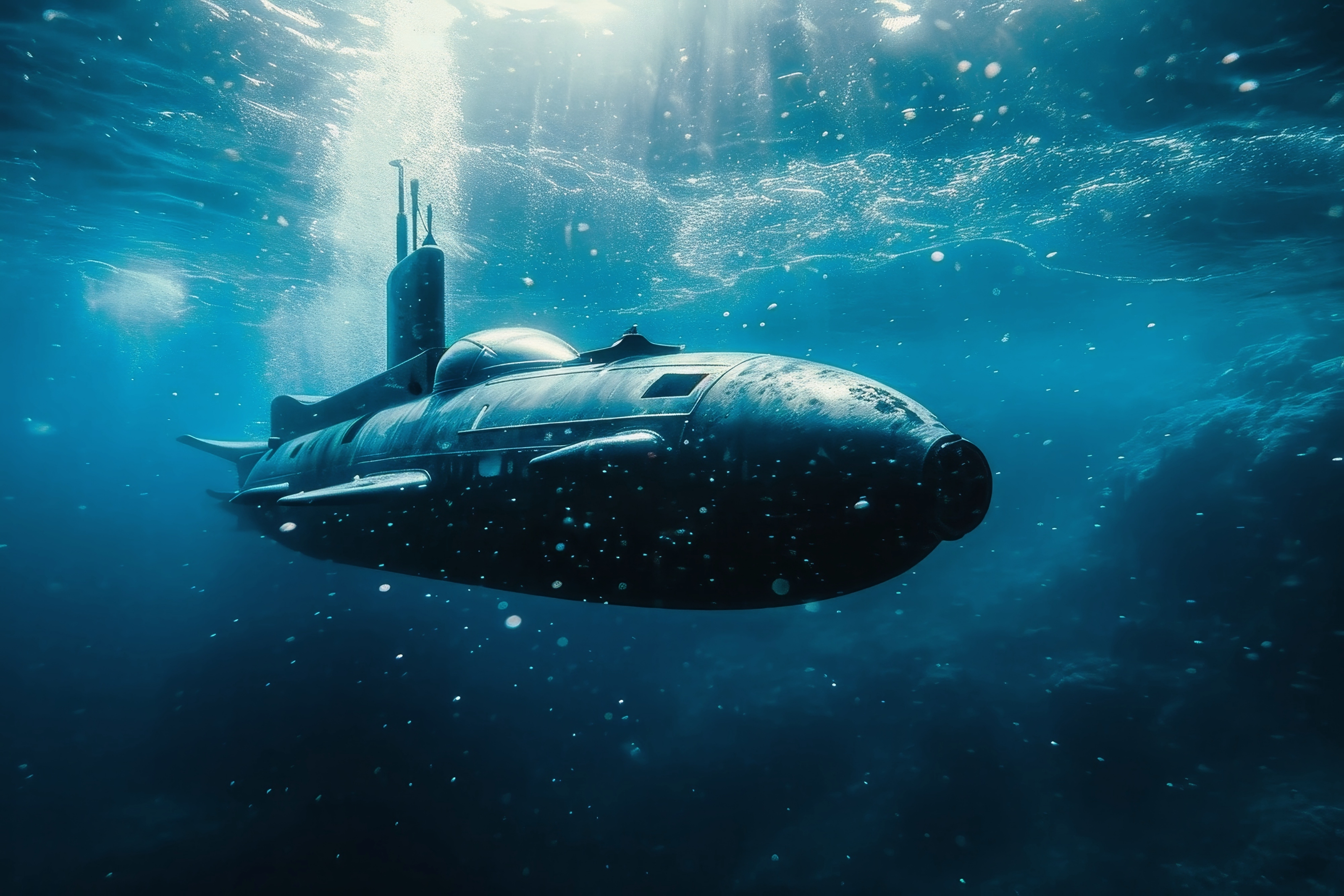 A large submarine swimming under water,Image: 881140825,