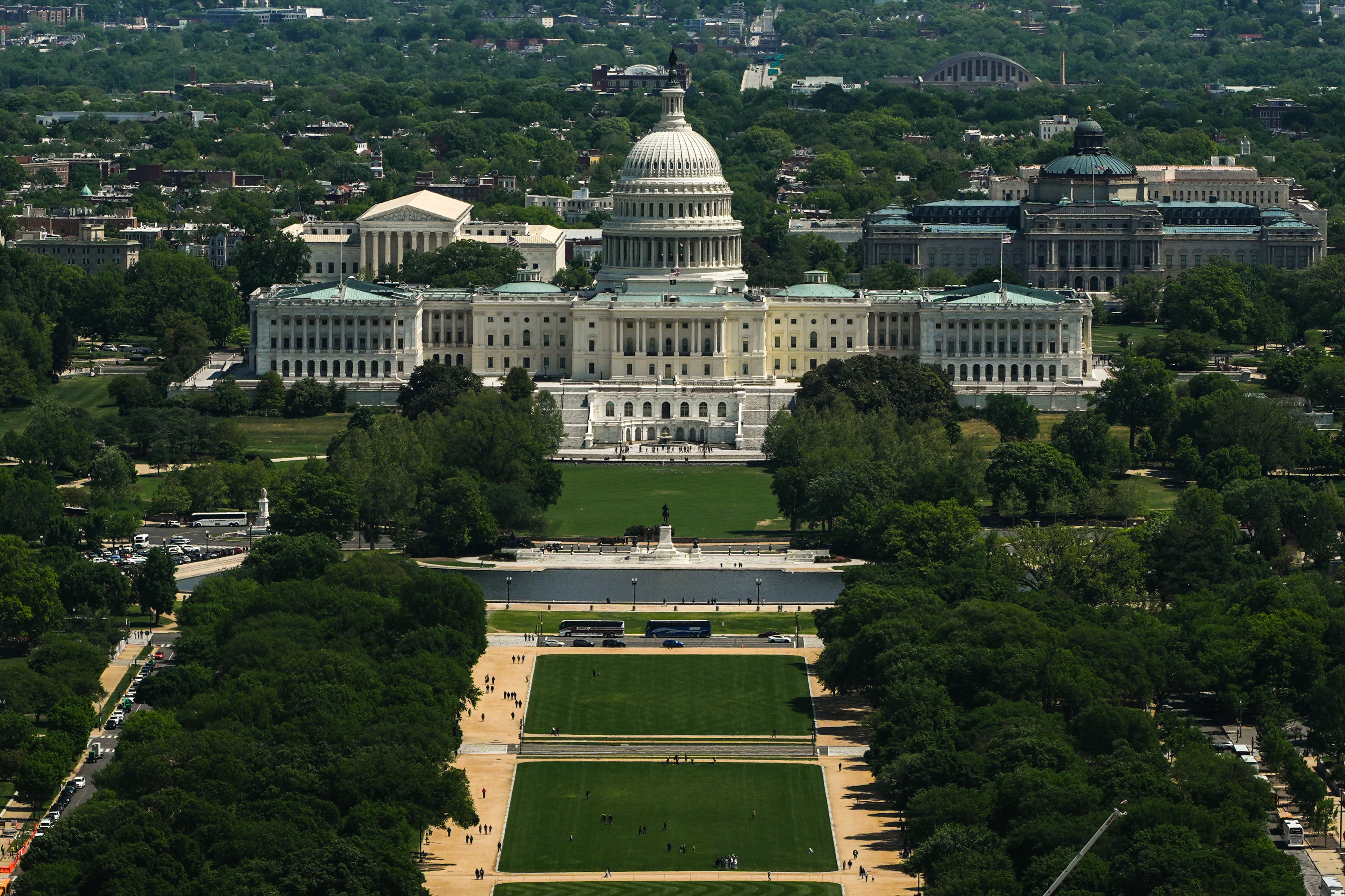 The U.S. Capitol and the National Mall are seen from the Washington Monument, Monday, April 20, 2026, in Washington. (AP Photo/Julia Demaree Nikhinson)