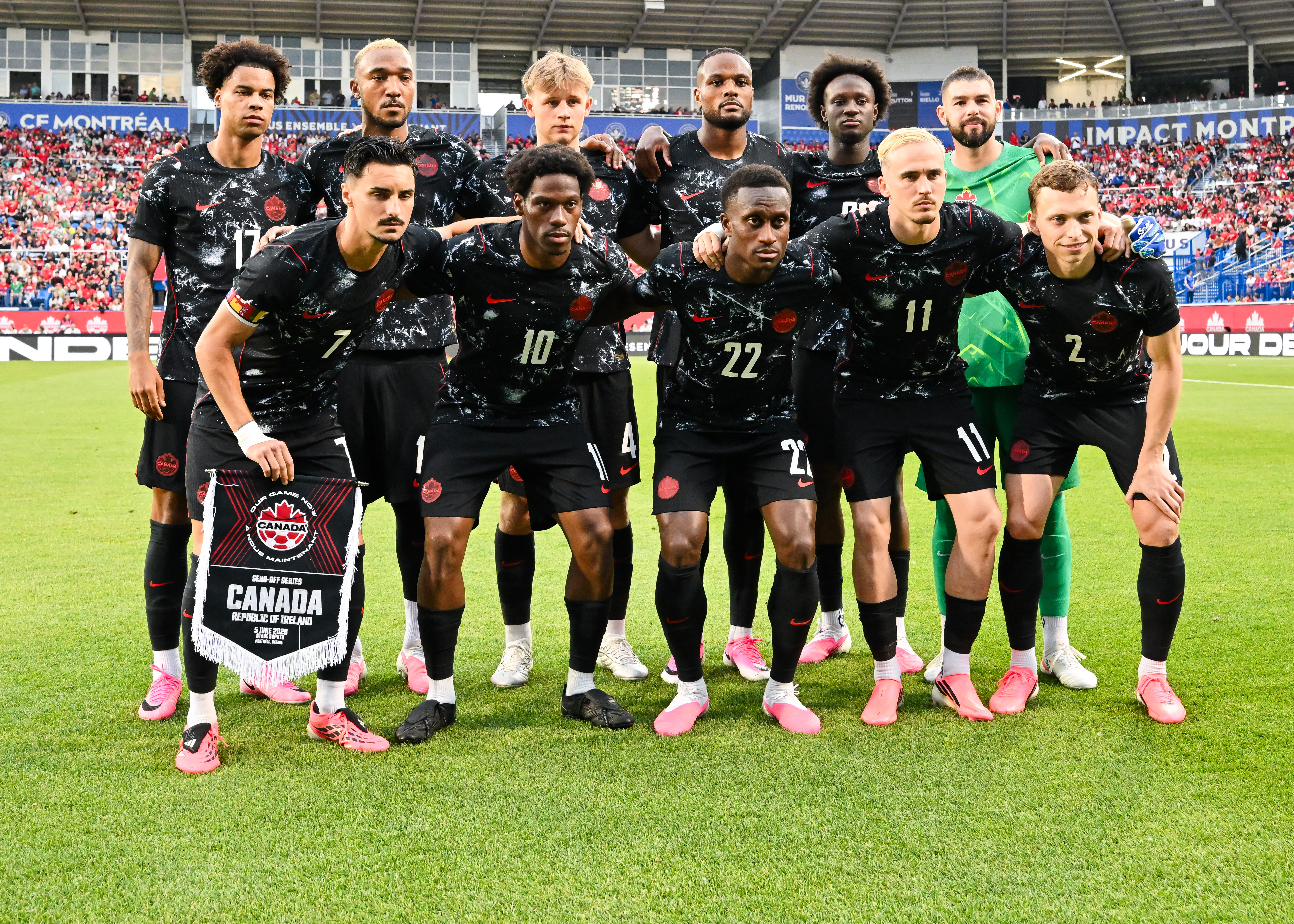 MONTREAL, CANADA - JUNE 05: The starting eleven for Canada pose for a photo