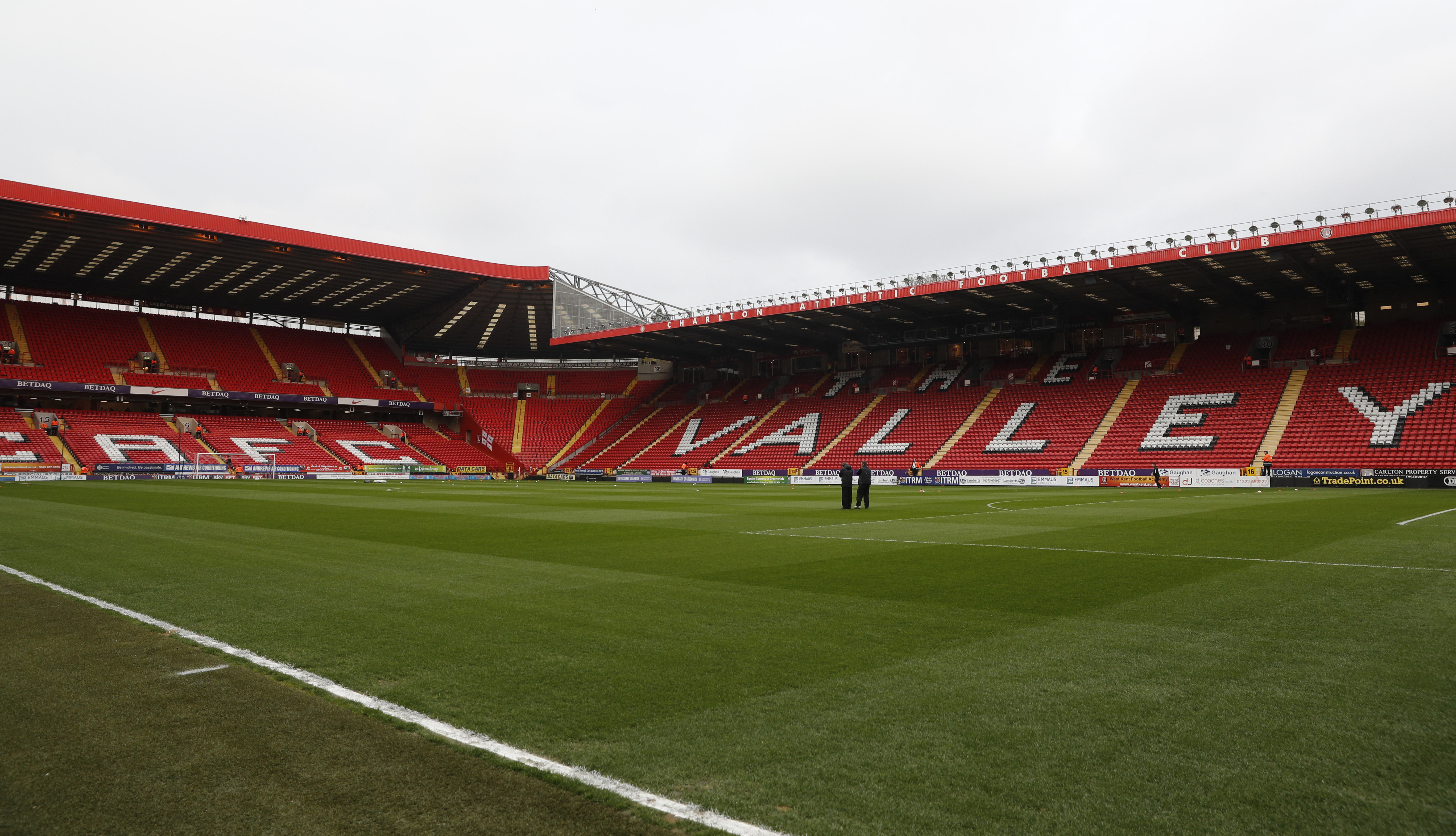 The Valley Stadium is pictured ahead of the League One football match between Charlton Athletic and Milton Keynes Dons (MK Dons) in London April 4, 2017. Charlton paid tribute to PC Keith Palmer, a long-time supporter and season-ticket holder, who died in
