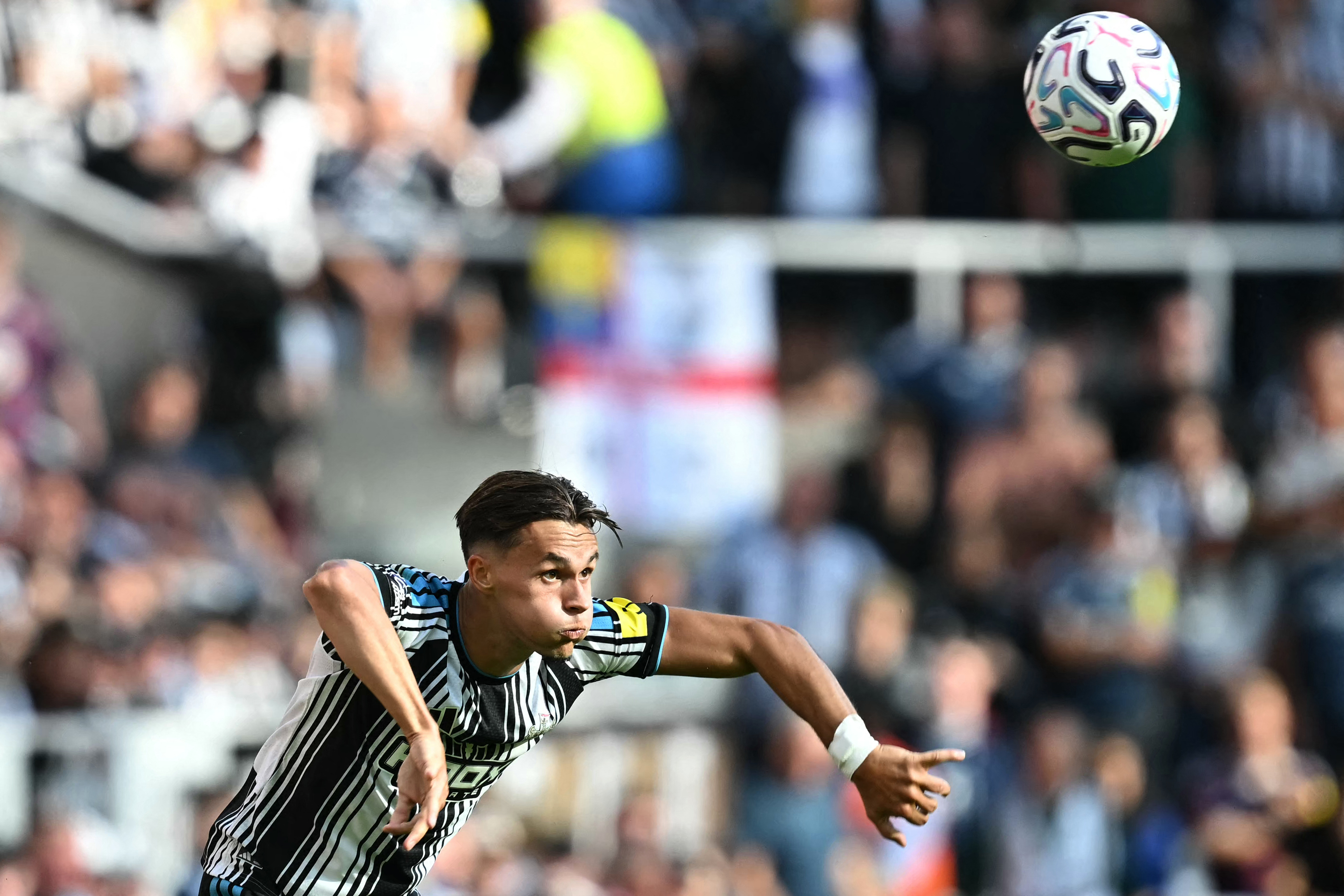 Newcastle United's Bosnia-Herzegovina defender #37 Amar Dedic takes a throw-in during the English Premier League football match between Newcastle United and Liverpool at St James' Park in Newcastle-upon-Tyne, north east England Amar Dedić