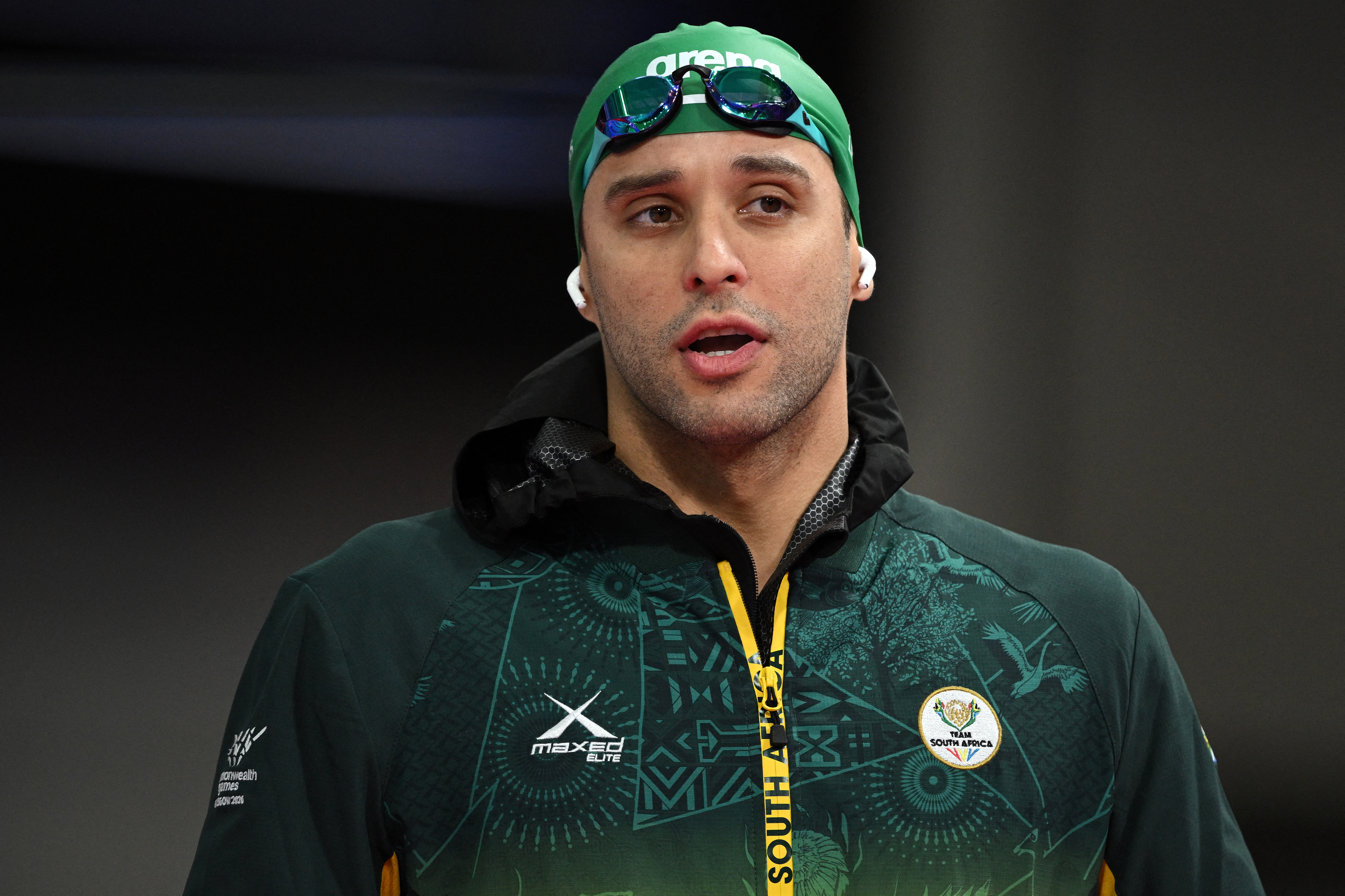South Africa's Chad le Clos arrives for the Men's 50m Butterfly Semi-Final at the swimmi