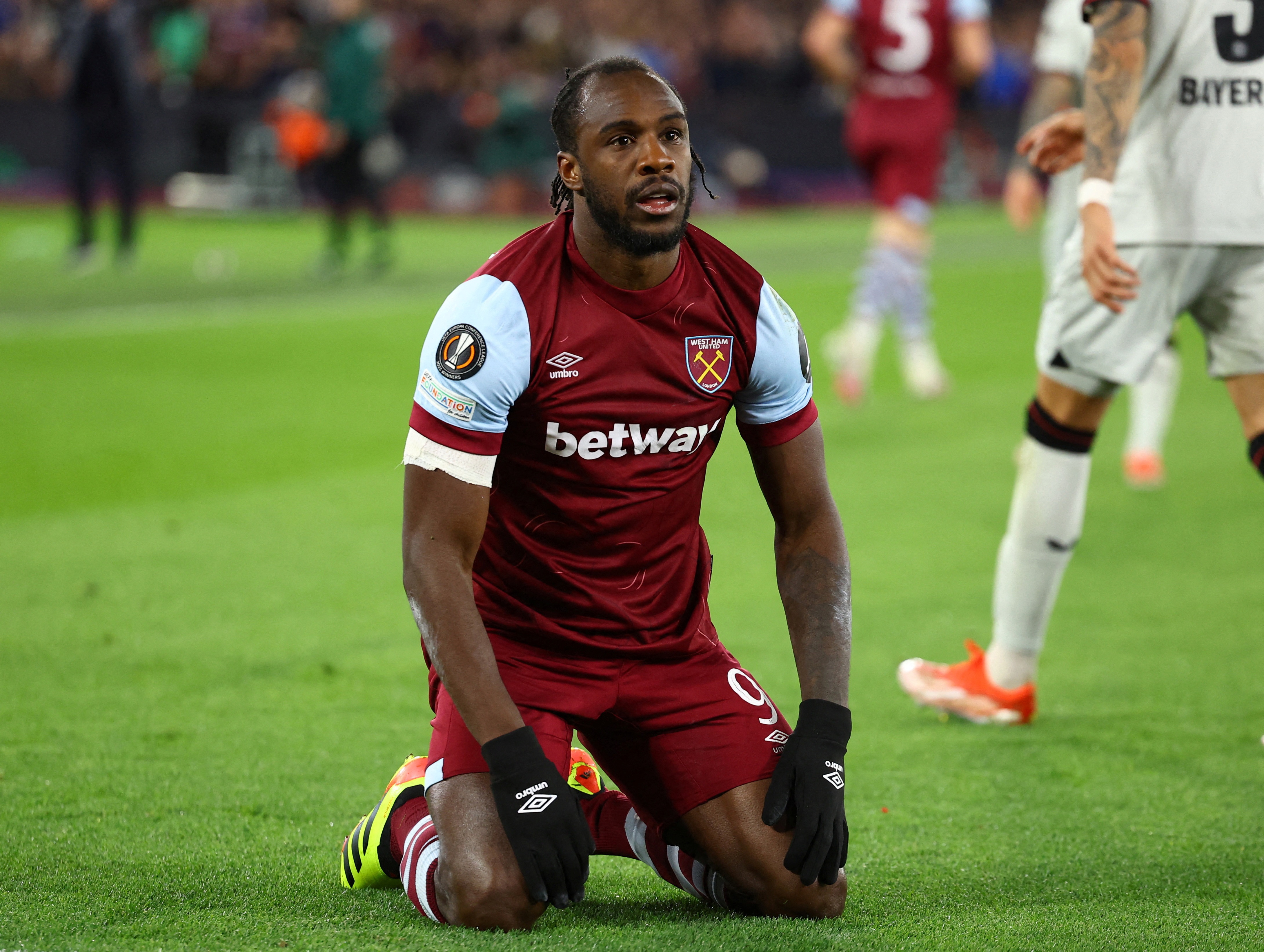 FILE PHOTO: Soccer Football - Europa League - Quarter Final - Second Leg - West Ham United v Bayer Leverkusen - London Stadium, London, Britain - April 18, 2024 West Ham United's Michail Antonio reacts Action Images via Reuters/Paul Childs/File Photo