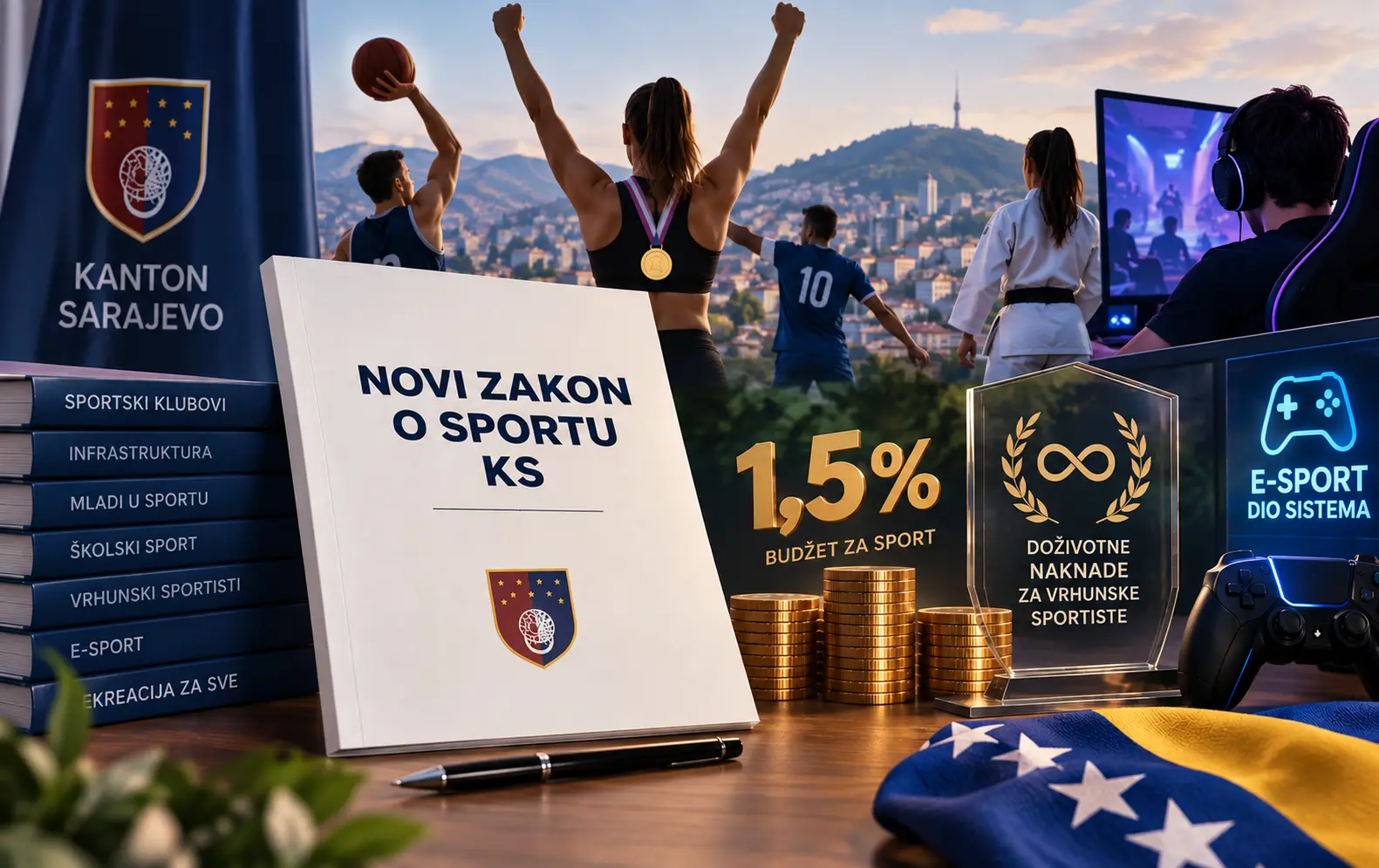 Novi Zakon o sportu KS donosi najmanje 1,5 posto budžeta za sport, 20 posto za klubove u najvišem rangu, stipendije, doživotne naknade i prepoznavanje e-sporta.