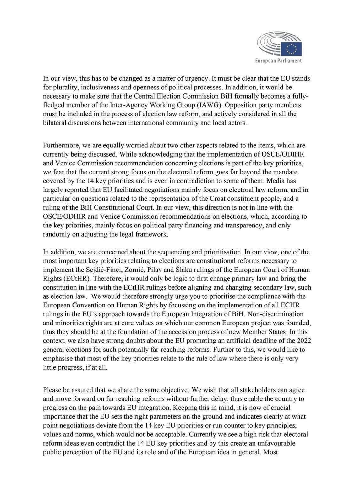 Pismo evropskih zastupnika Borrellu i Varhelyjiu o BiH