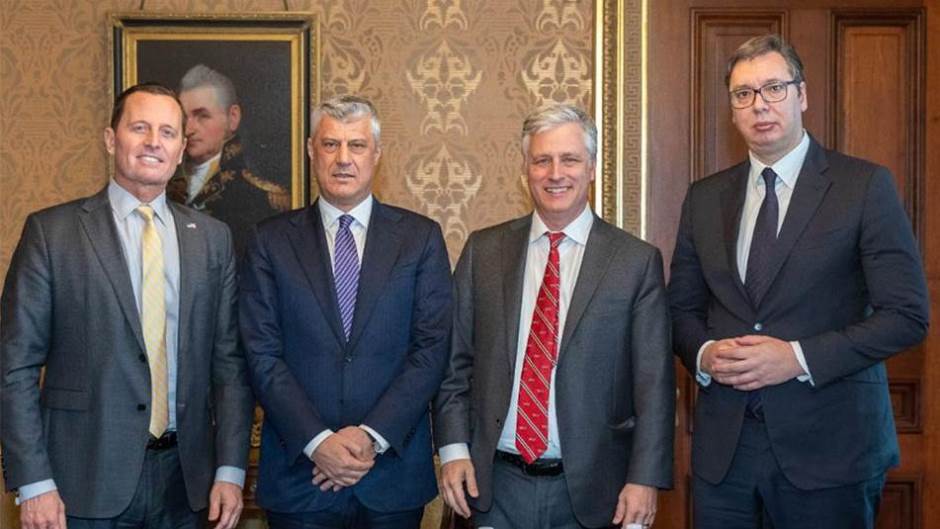 Aleksandar Vucic Hasim Taci Ricarde Grenel foto