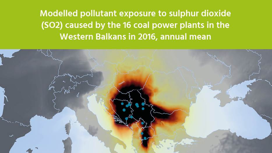 Mapa SO2 zagađenja iz 16 zapadno balkanskih termoelektrana