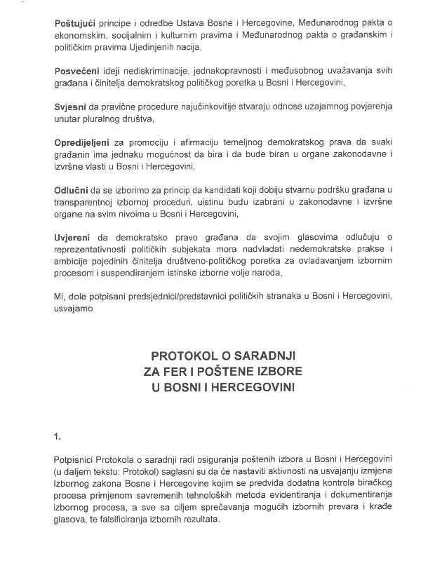 Protokol za fer i poštene izbore 1