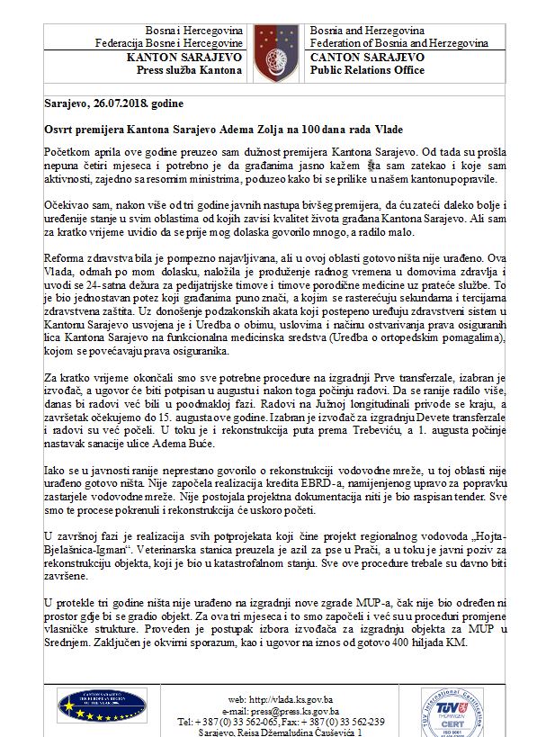 Saopštenje Adema Zolja