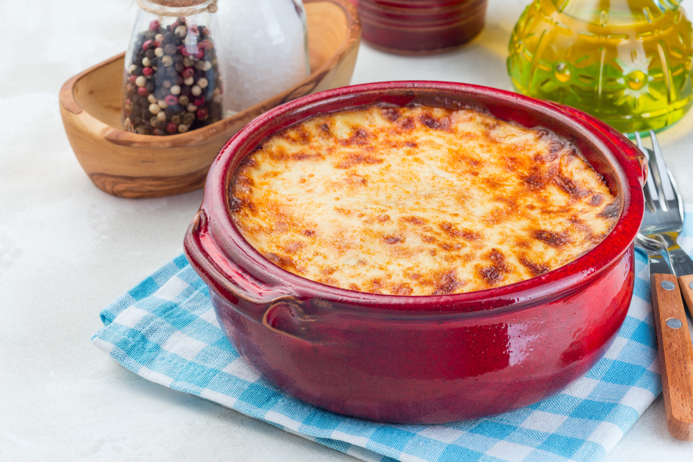 Greek,Dish,Moussaka,Made,In,Traditional,Ceramic,Pot,,Horizontal