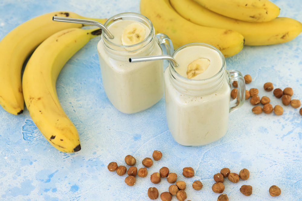 Banana,Smoothie,With,Banana,And,Nuts.,Tasty,Vegetarian,Food,,Diet