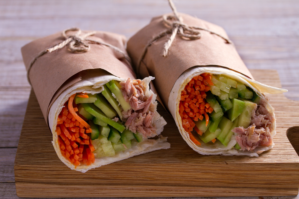 Tuna,Wraps.,Wraps,With,Tuna,Fish,,Cucumber,,Avocado,And,Carrot.
