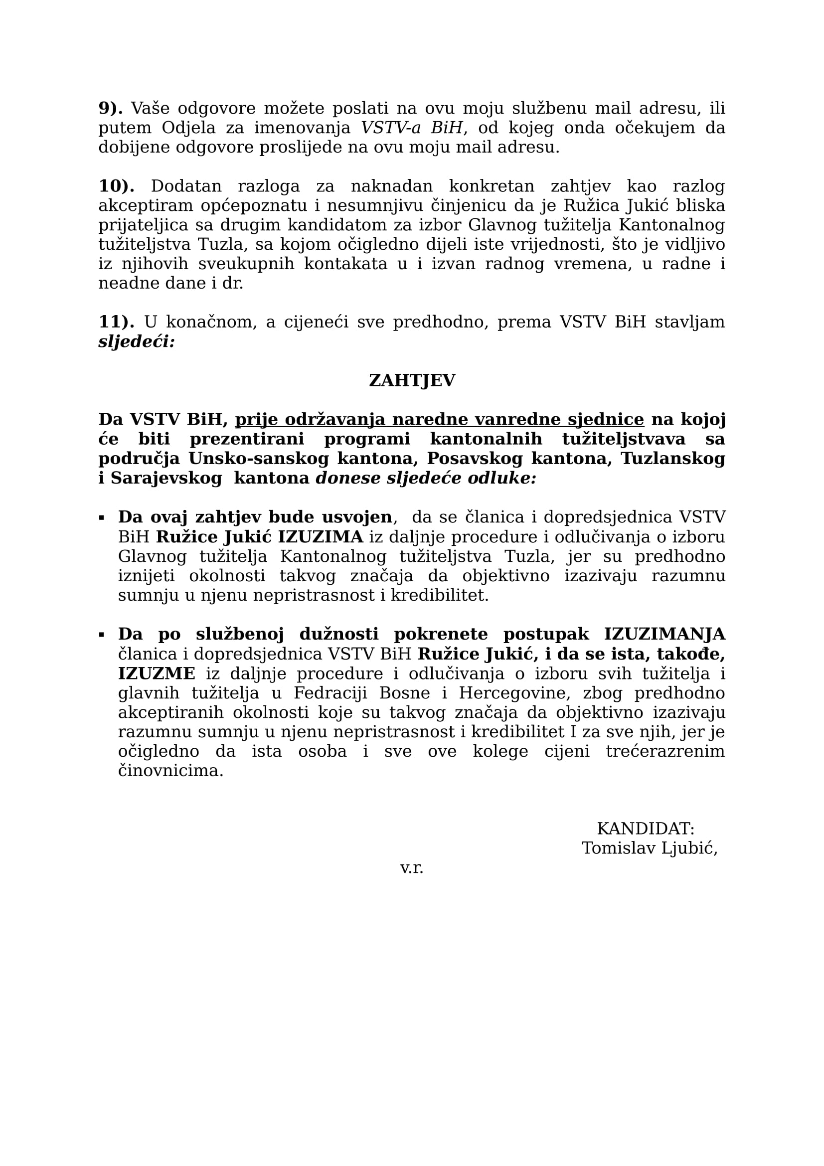 Zahtjev za izuzimanje Ružice J-3