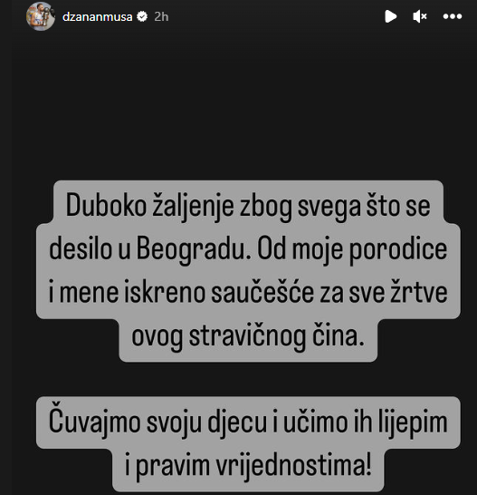 Džanan Musa izrazio saučešće zbog masakra u Beogradu: “Čuvajmo svoju djecu…”